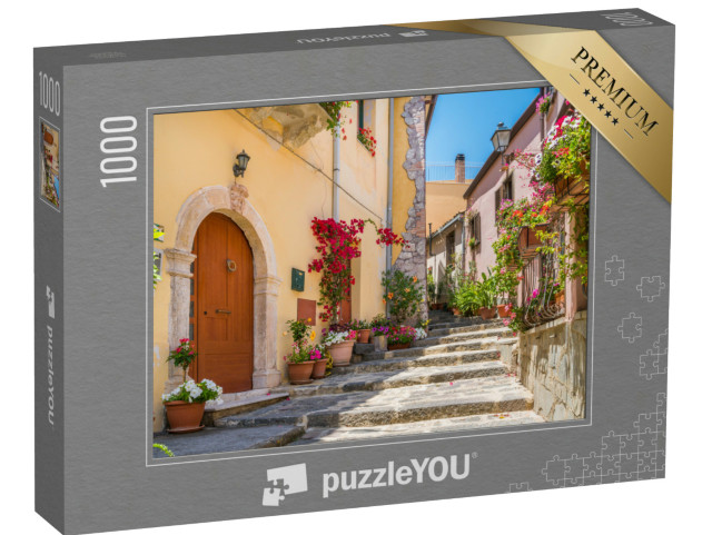 Puzzle 1000 pezzi „Scorcio panoramico a Forza d'Agrò, pittoresca cittadina in provincia di Messina, Sicilia“