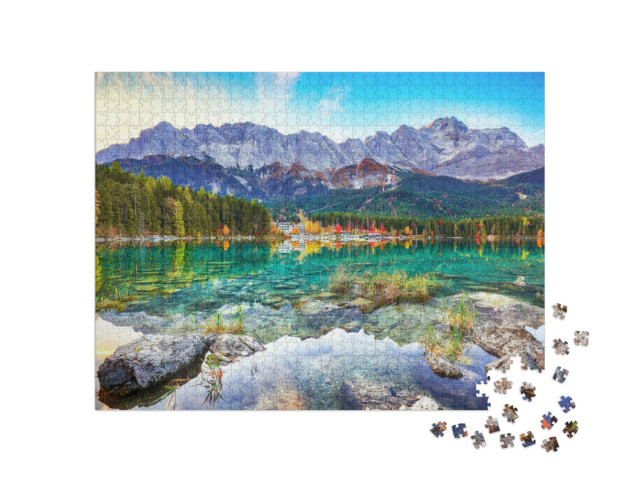 Puzzle 1000 pezzi „Autunno sul lago Eibsee, Alpi Bavaresi, Germania“