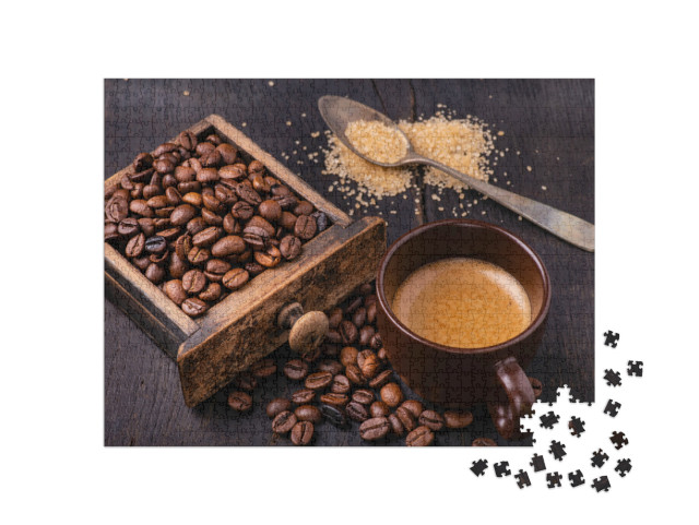 Puzzle 1000 pezzi „Caffè, zucchero di canna e chicchi di caffè“
