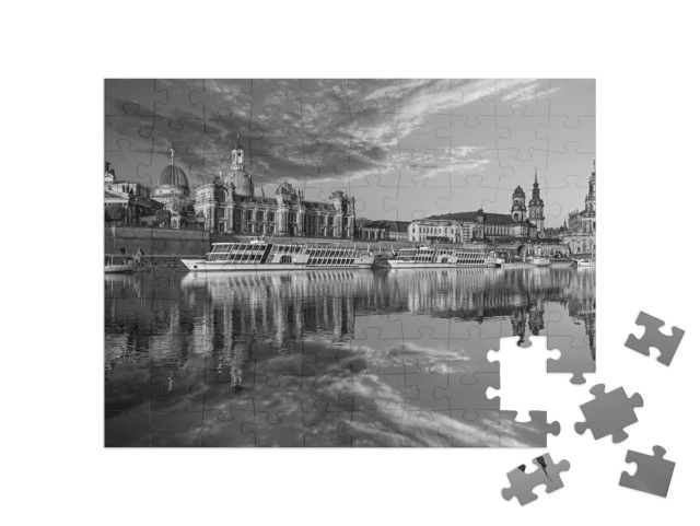 Puzzle 100 pezzi „Lo skyline della città di Dresda sull'Elba e il ponte di Augusto“