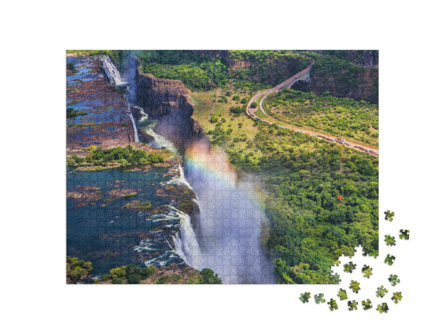 Puzzle 1000 pezzi „Arcobaleno alle Cascate Vittoria in Zimbabwe“