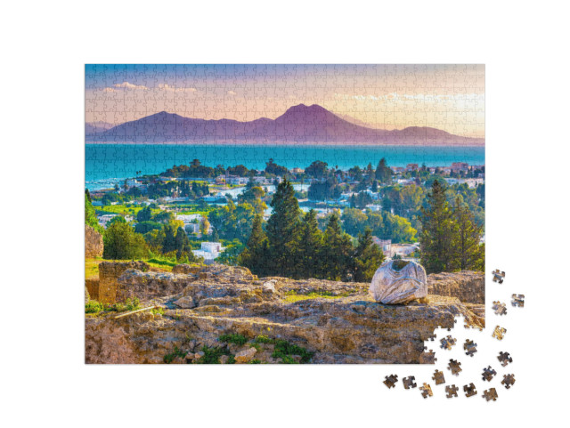 Puzzle 1000 pezzi „Vista dalla collina di Byrsa con gli antichi resti di Cartagine, Tunisi, Tunisia“