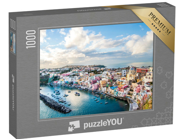 Puzzle 1000 pezzi „Marina Corricella, villaggio di pescatori sulla costa dell'isola di Procida, con edifici colorati“