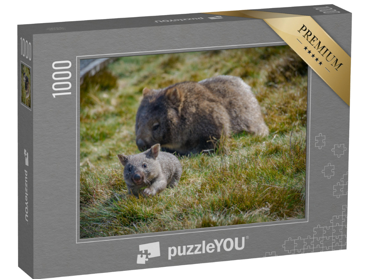 Puzzle 1000 pezzi „Mamma vombato con bambino, Tasmania, Australia“