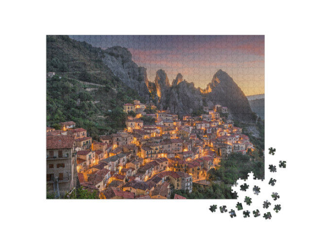 Puzzle 1000 pezzi „Castelmezzano, in Basilicata, all'alba.“