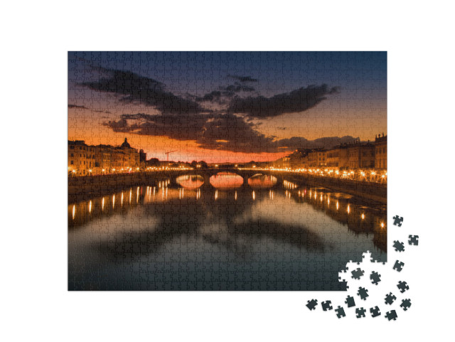 Puzzle 1000 pezzi „Scena del tramonto da Ponte S. Trinita, Firenze. Skyline Firenze Paesaggio“