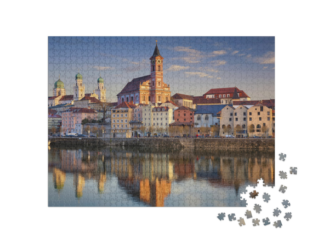 Puzzle 1000 pezzi „Vista di Passau al tramonto, Baviera, Germania“