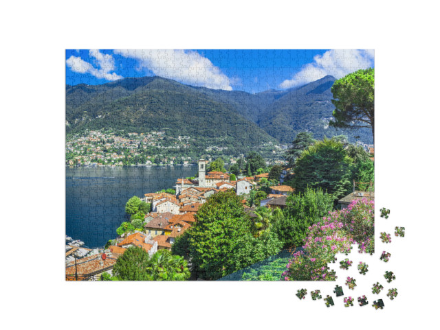 Puzzle 1000 pezzi „bellissimi villaggi del Lago di Como - Blevio. Uno dei laghi più belli d'Europa.“