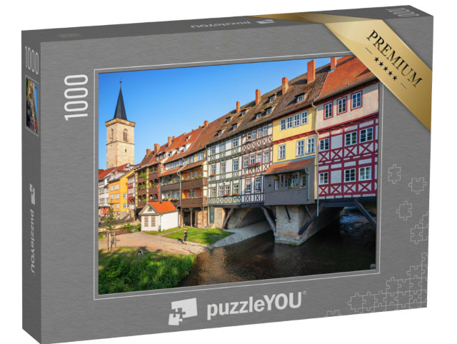 Puzzle 1000 pezzi „Vista panoramica del centro storico di Erfurt con la Krämerbrücke, Turingia, Germania“