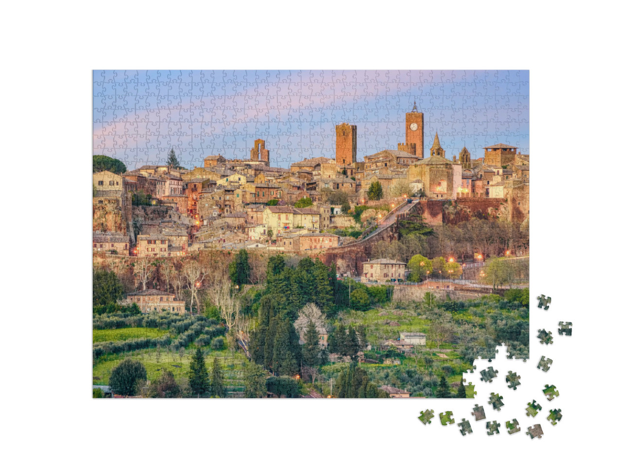 Puzzle 1000 pezzi „Orvieto, storico centro storico collinare, vista delle mura e delle torri medievali della città“