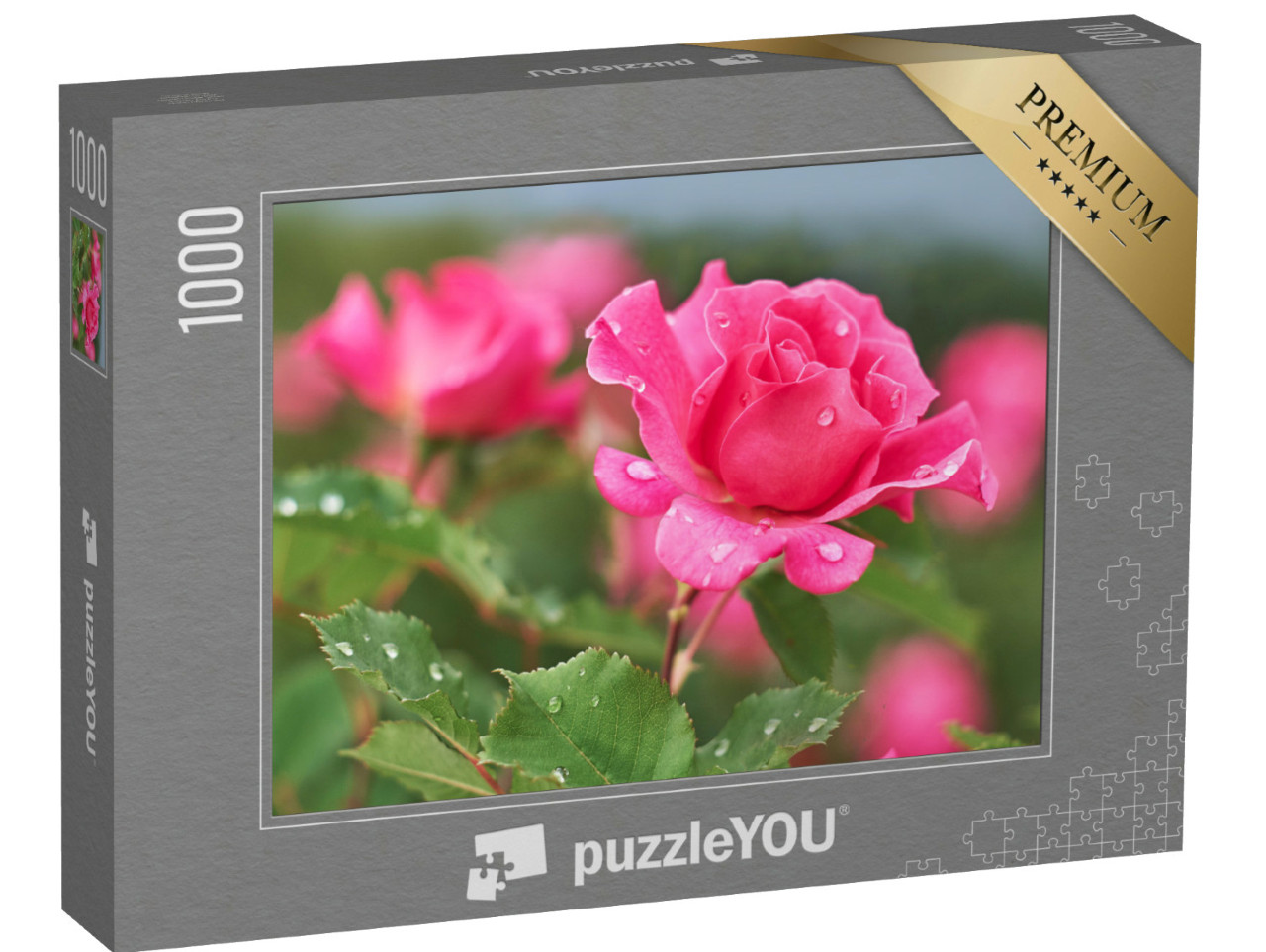 Puzzle 1000 pezzi „Rosa con gocce di pioggia“