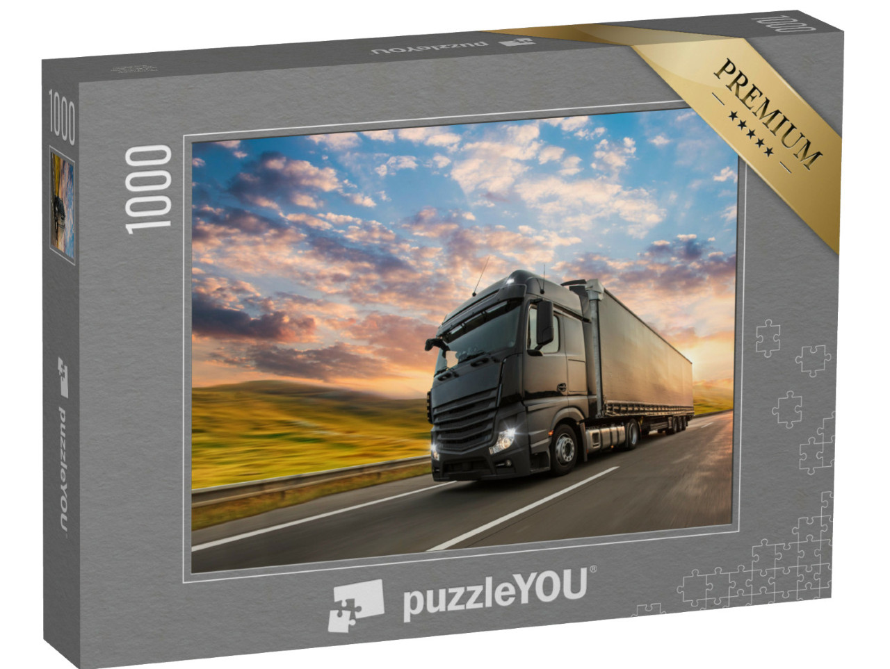 Puzzle 1000 pezzi „Camion nero con container in autostrada“