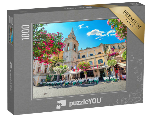 Puzzle 1000 pezzi „Vista pittoresca della Chiesa di San Giuseppe in Piazza IX Aprile a Taormina. Sicilia, Italia“