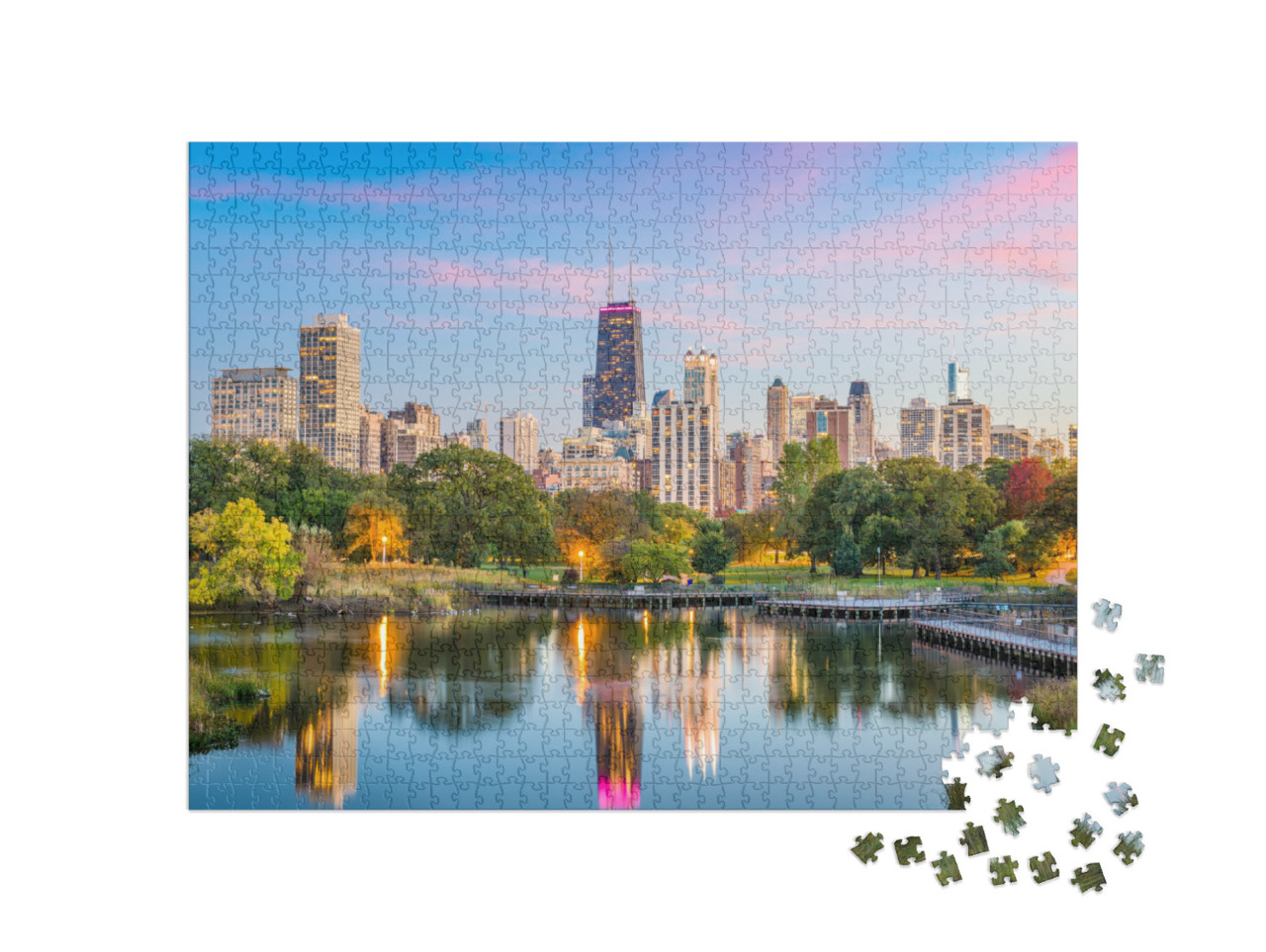 Puzzle 1000 pezzi „Lo skyline di Chicago da Lincoln Park“