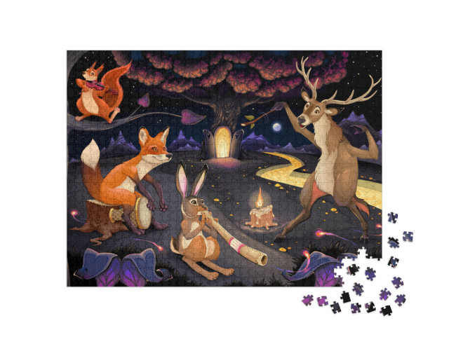 Puzzle 1000 pezzi „Animali che fanno musica nella foresta“