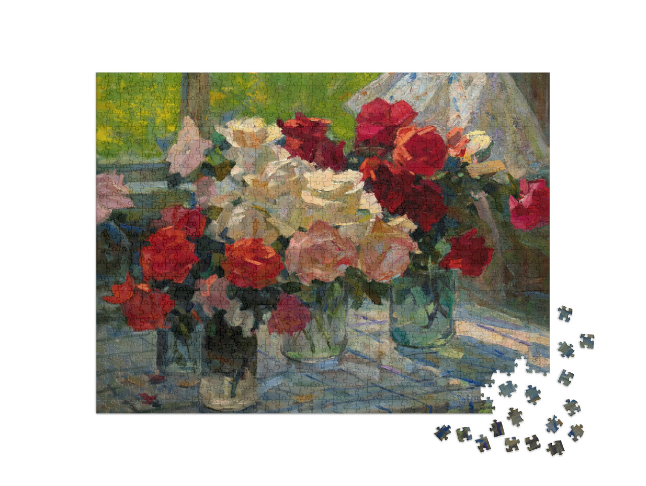 Puzzle 1000 pezzi „Natura morta con mazzi di fiori in vaso“