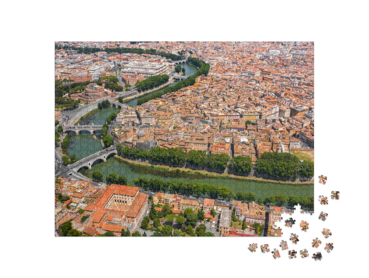 Puzzle 1000 pezzi „Veduta aerea del centro storico di Roma, Italia. Il fiume Tevere divide la città.“