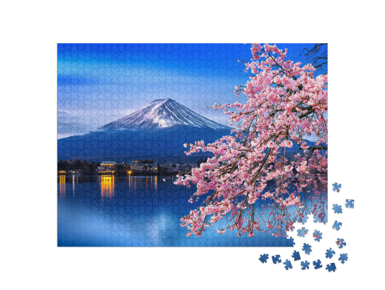 Puzzle 1000 pezzi „Fiori di ciliegio sul Monte Fuji in primavera, Giappone“