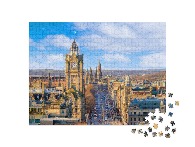 Puzzle 1000 pezzi „Centro storico di Edimburgo e Castello di Edimburgo in Scozia, Regno Unito“