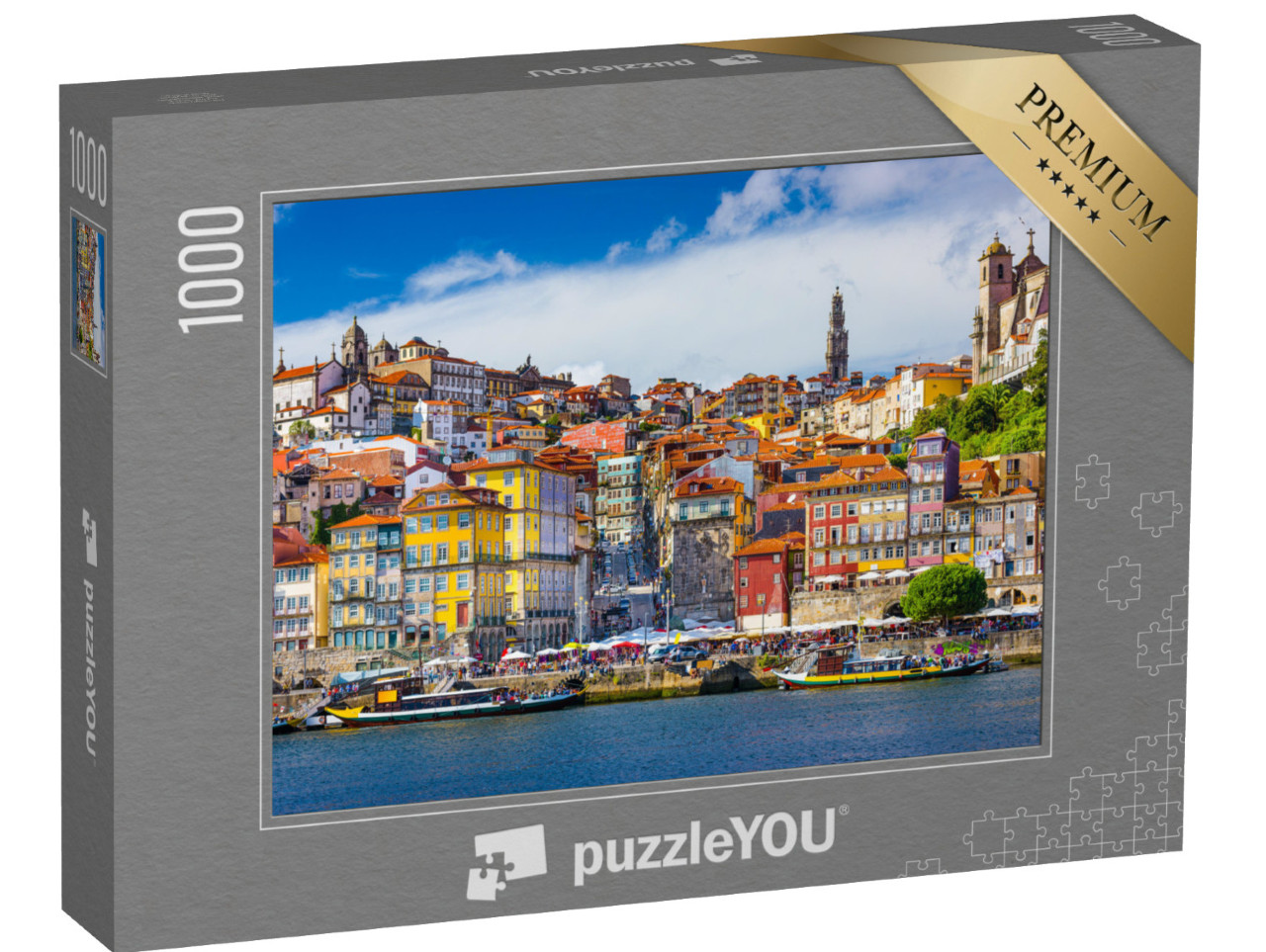 Puzzle 1000 pezzi „Lo skyline della città vecchia di Porto sul fiume Duoro, Portogallo“