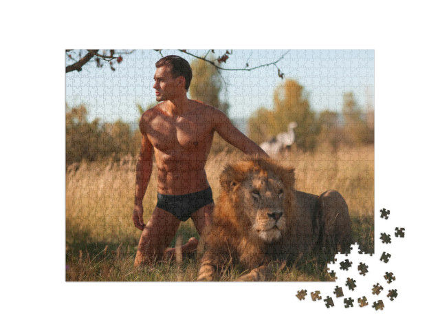 Puzzle 1000 pezzi „Modello maschile sexy con leone“