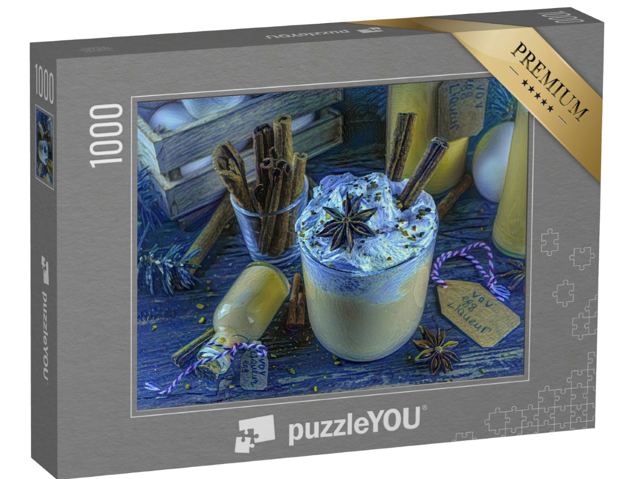Puzzle 1000 pezzi „nello stile artistico di van Gogh, Notte Stellata - Christmas Bombardino Livigno Cocktail“