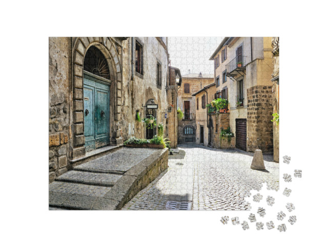 Puzzle 1000 pezzi „Antichi edifici in pietra della città medievale di Orvieto, Umbria, Italia“