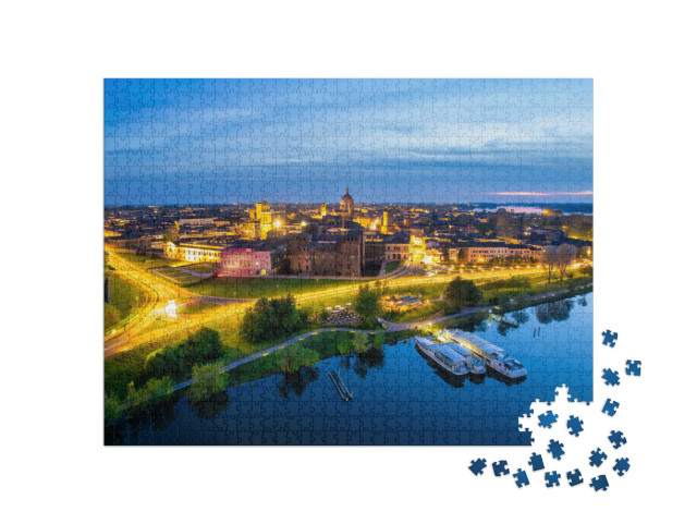 Puzzle 1000 pezzi „Lo skyline di Mantova e l'edificio medievale di San Giorgio in una giornata di sole, Mantova“