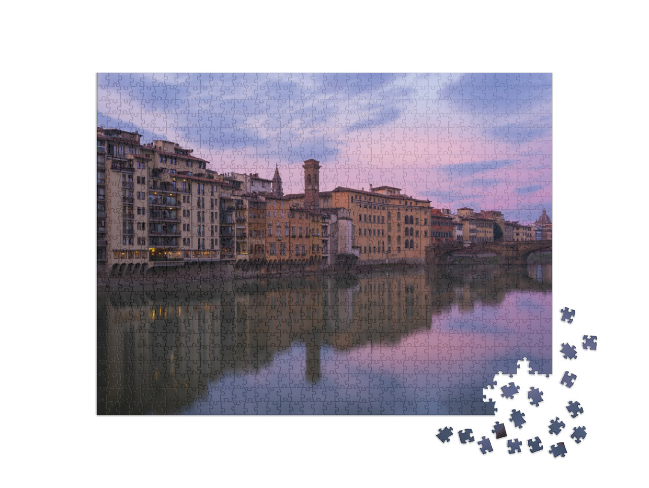 Puzzle 1000 pezzi „Bruciante alba invernale lungo il fiume Arno a Firenze, Toscana, Italia“