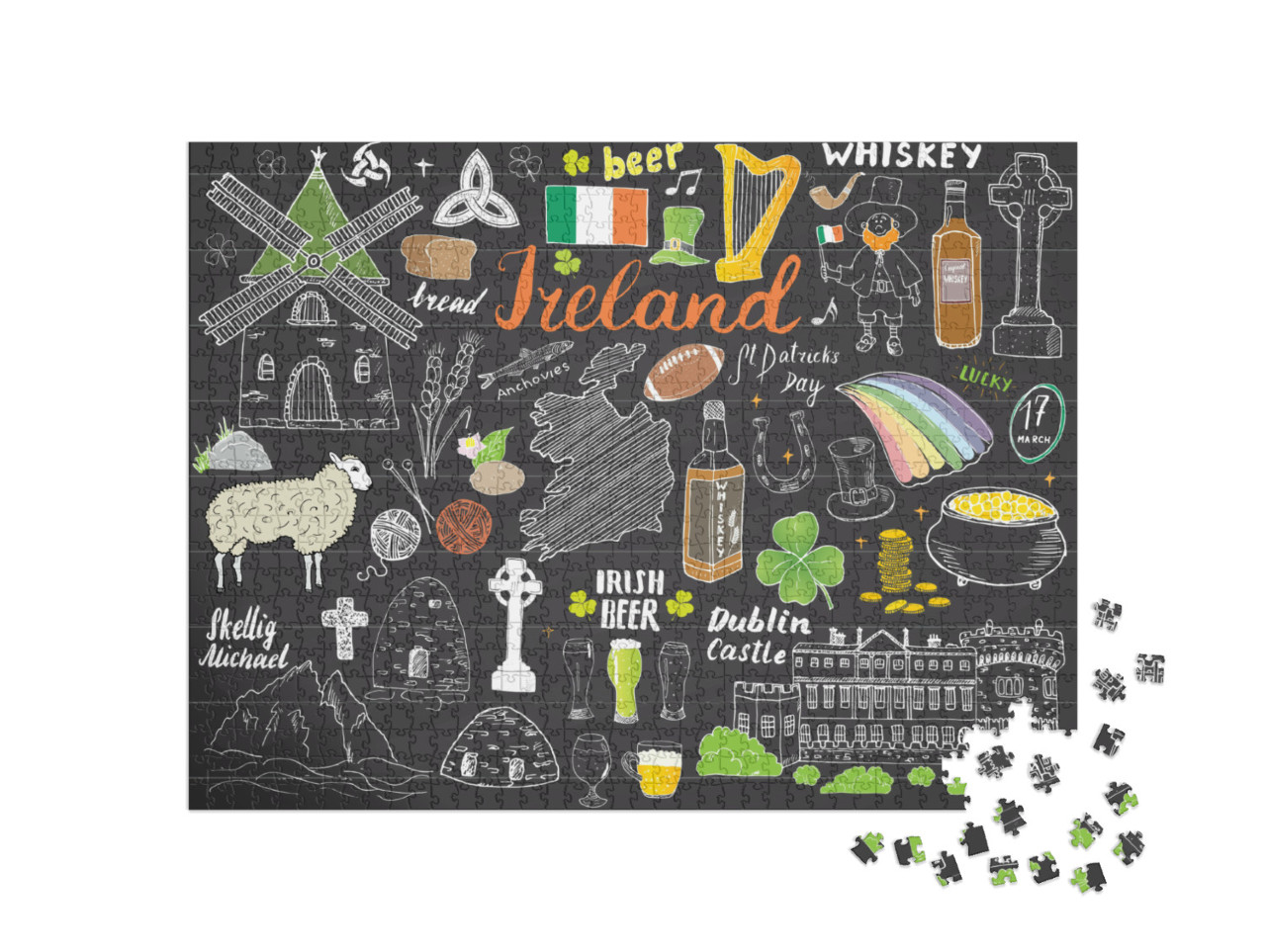 Puzzle 1000 pezzi „Irlanda in schizzi disegnati“