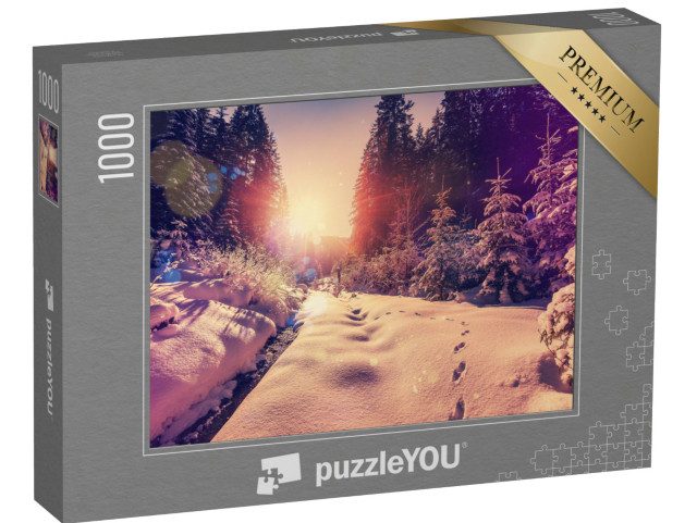 Puzzle 1000 pezzi „Fantastico paesaggio forestale invernale al tramonto“