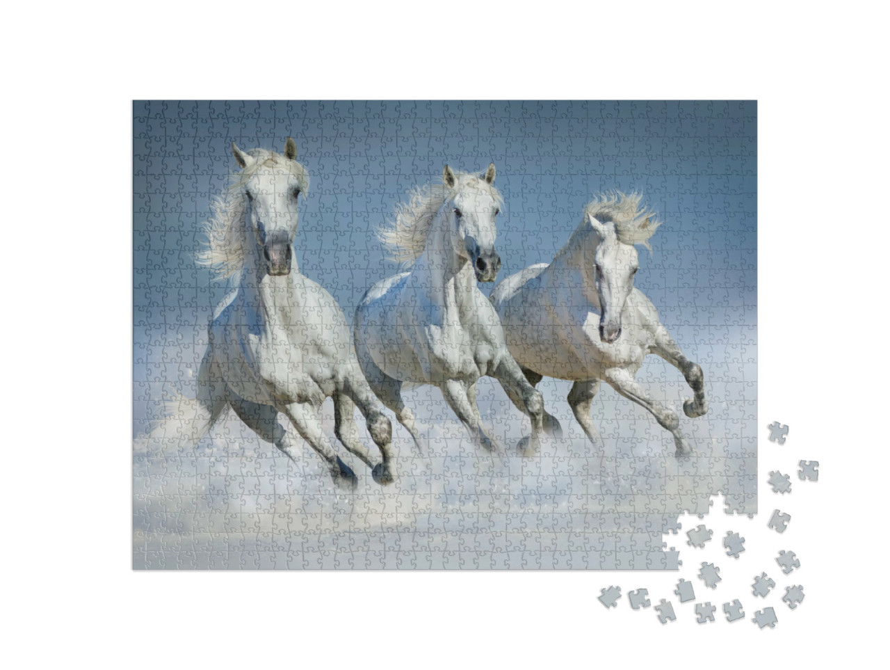 Puzzle 1000 pezzi „Gruppo di cavalli arabi al galoppo nella neve“