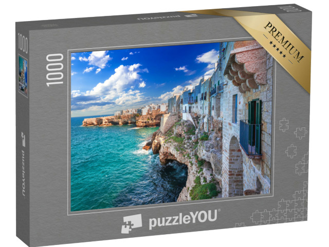 Puzzle 1000 pezzi „Polignano a Mare, Italia. Costa idilliaca del Mare Adriatico, Cala Paura Golf“