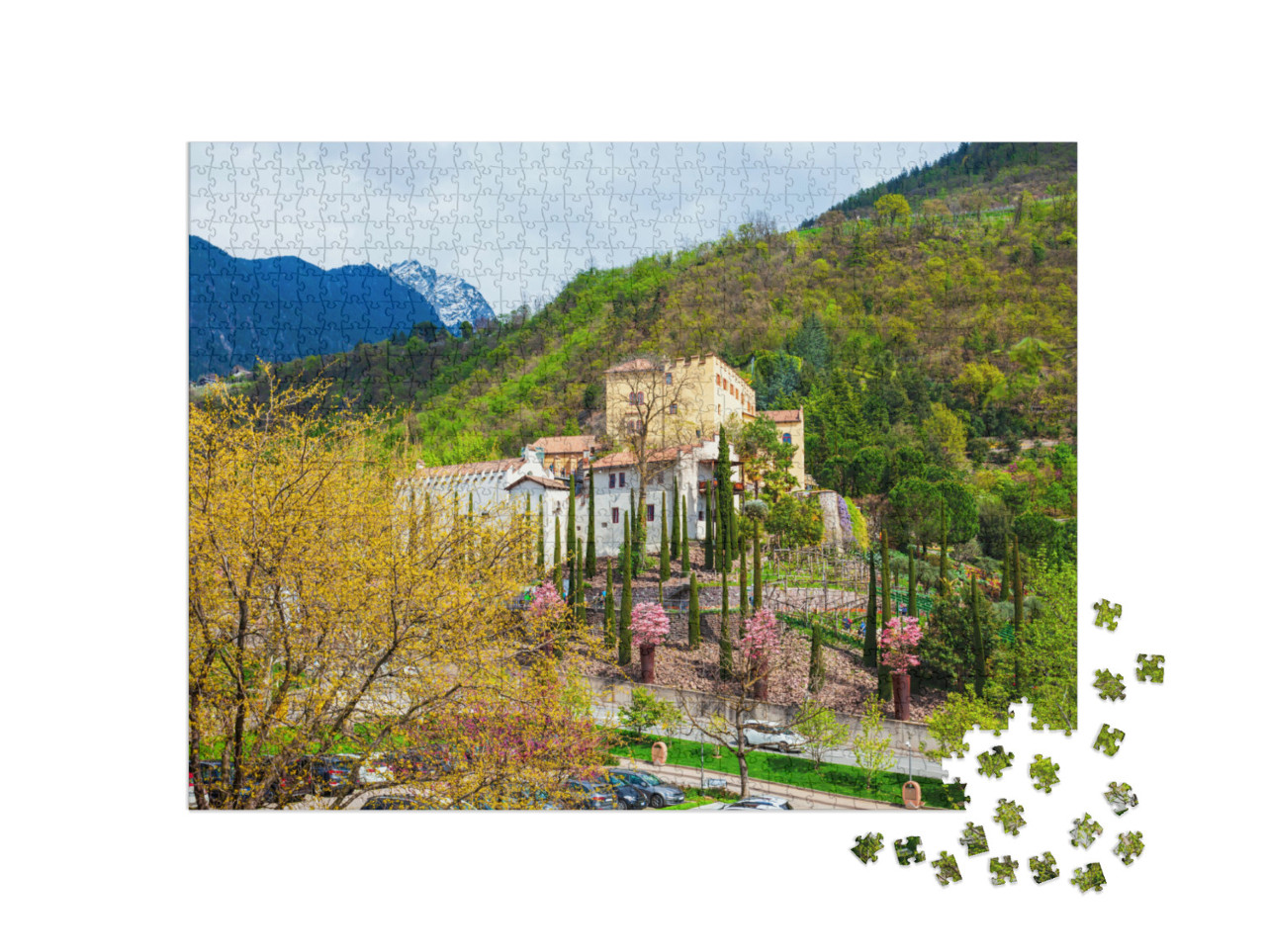 Puzzle 1000 pezzi „I Giardini di Castel Trauttmansdorff sono giardini botanici situati a Merano, nel nord Italia.“