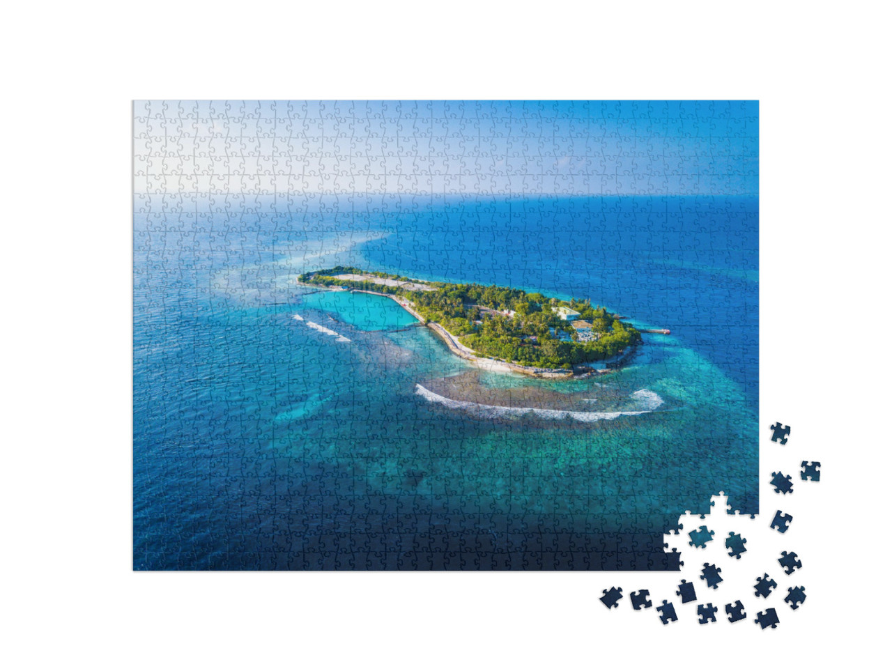 Puzzle 1000 pezzi „Vista aerea di un'isola tropicale nell'Oceano Indiano, Maldive“