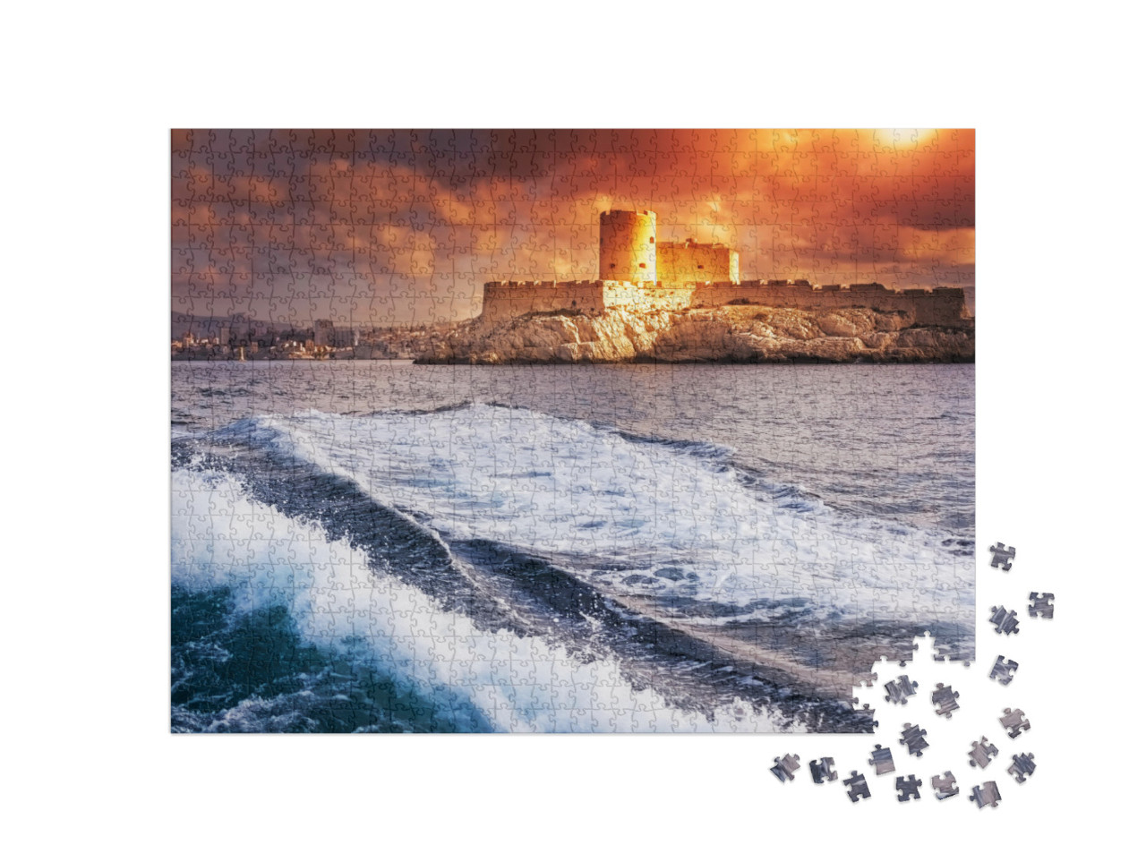 Puzzle 1000 pezzi „Chateau d'If, Marsiglia, Francia, paesaggio marino colorato“