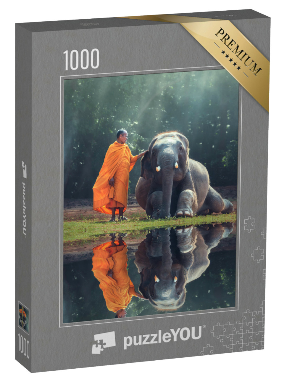 Puzzle 1000 pezzi „Monaco e cucciolo di elefante“