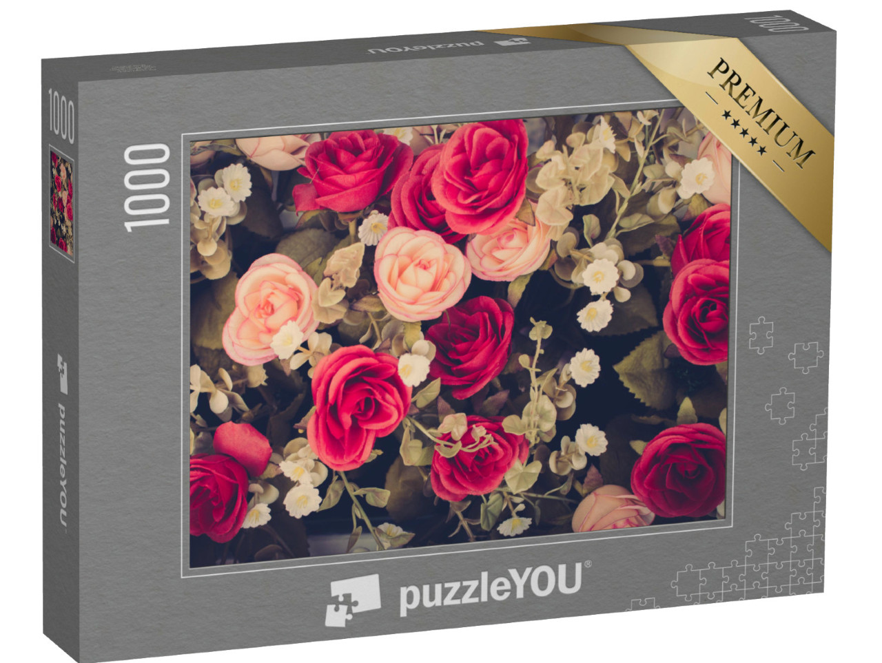 Puzzle 1000 pezzi „Fiori vintage con rose rosa e rosse“