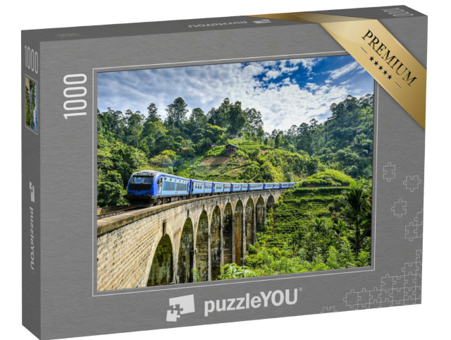 Puzzle 1000 pezzi „Ponte ferroviario in un verde paesaggio montano“