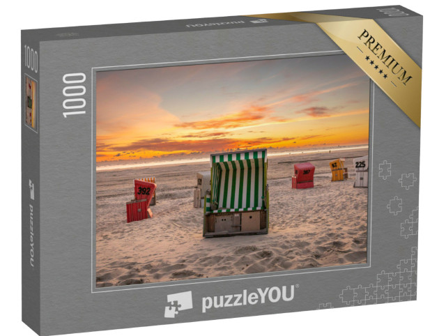 Puzzle 1000 pezzi „Sedie da spiaggia a Langeoog al tramonto, Bassa Sassonia“