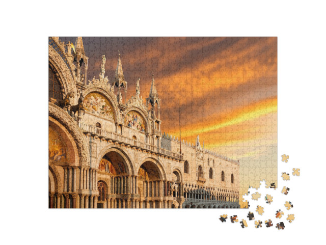 Puzzle 1000 pezzi „La Basilica di San Marco nel bellissimo tramonto, Venezia, Italia“