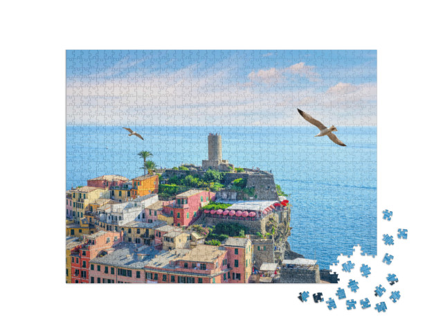Puzzle 1000 pezzi „Torre Doria, antica fortificazione a Vernazza, cittadina sul mar Ligure, Italia“