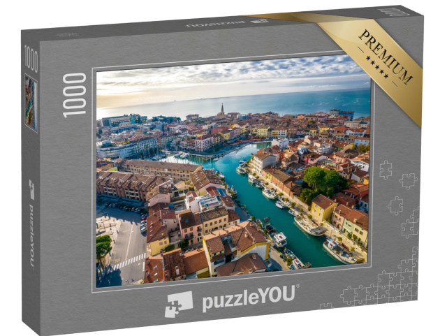 Puzzle 1000 pezzi „Città di Grado, vista aerea di canali e architettura colorata, Friuli-Venezia Giulia, Italia“