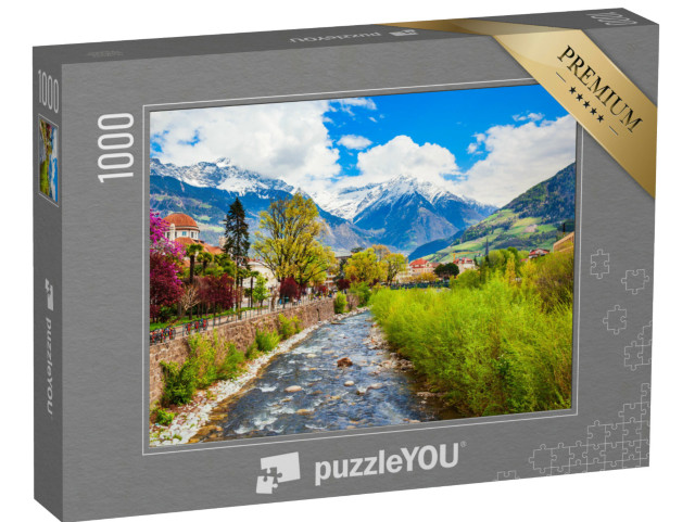Puzzle 1000 pezzi „Vista panoramica aerea del centro di Merano. Merano è una città dell'Alto Adige“