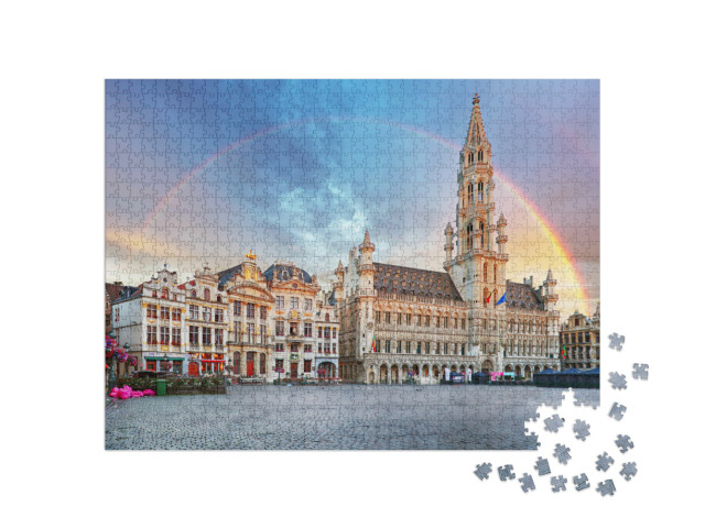 Puzzle 1000 pezzi „Arcobaleno sul centro storico di Bruxelles, Belgio“