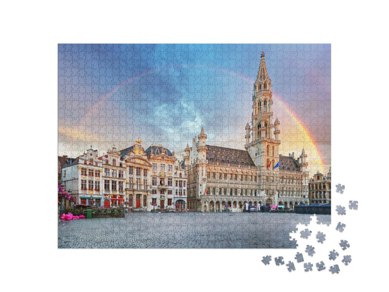 Puzzle 1000 pezzi „Arcobaleno sul centro storico di Bruxelles, Belgio“