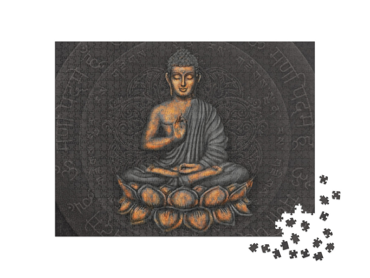 Puzzle 1000 pezzi „Gautama Buddha sullo sfondo del mantra“