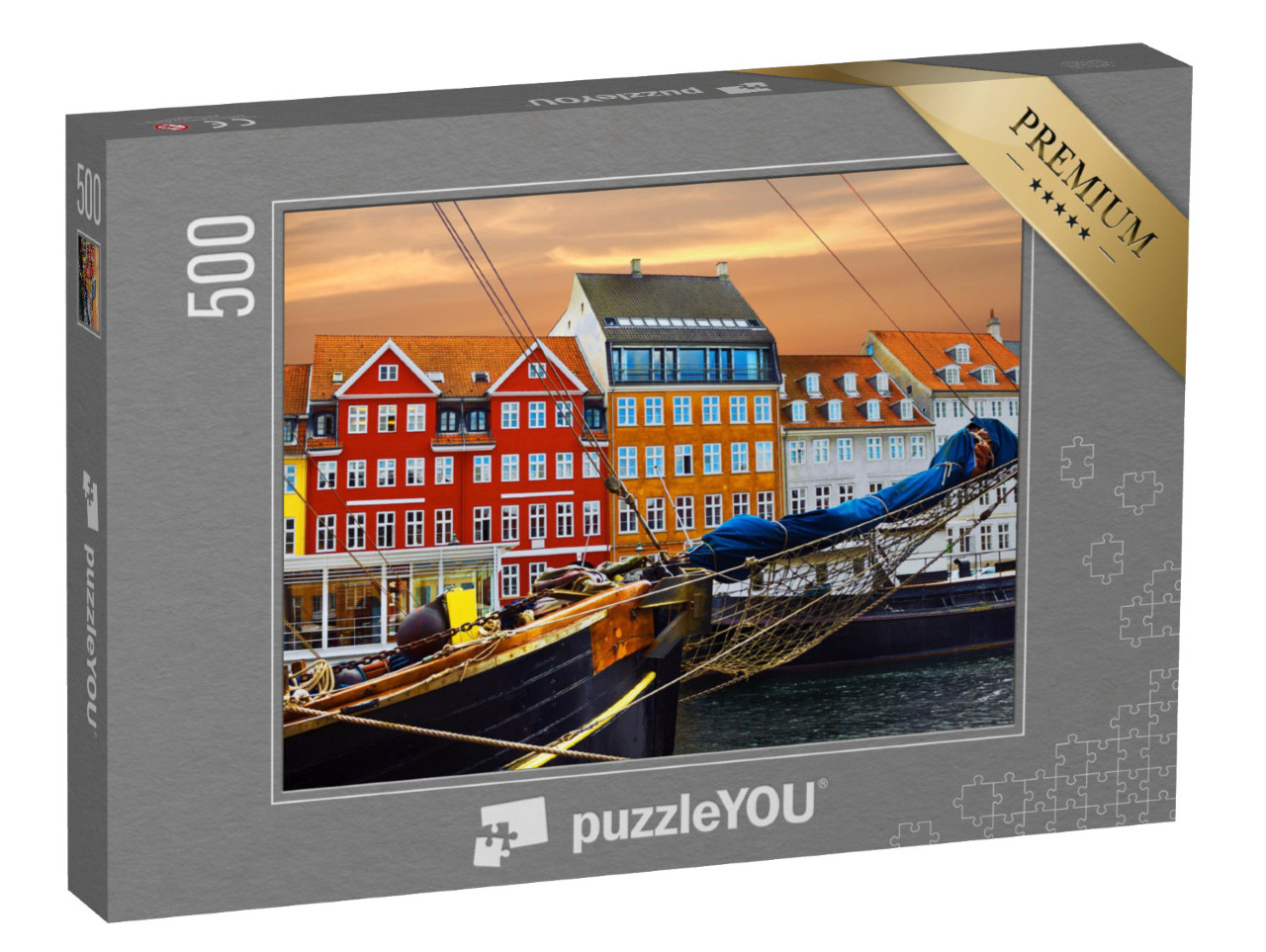 Puzzle 500 pezzi „Yacht e case colorate sul lungomare di Nyhavn“