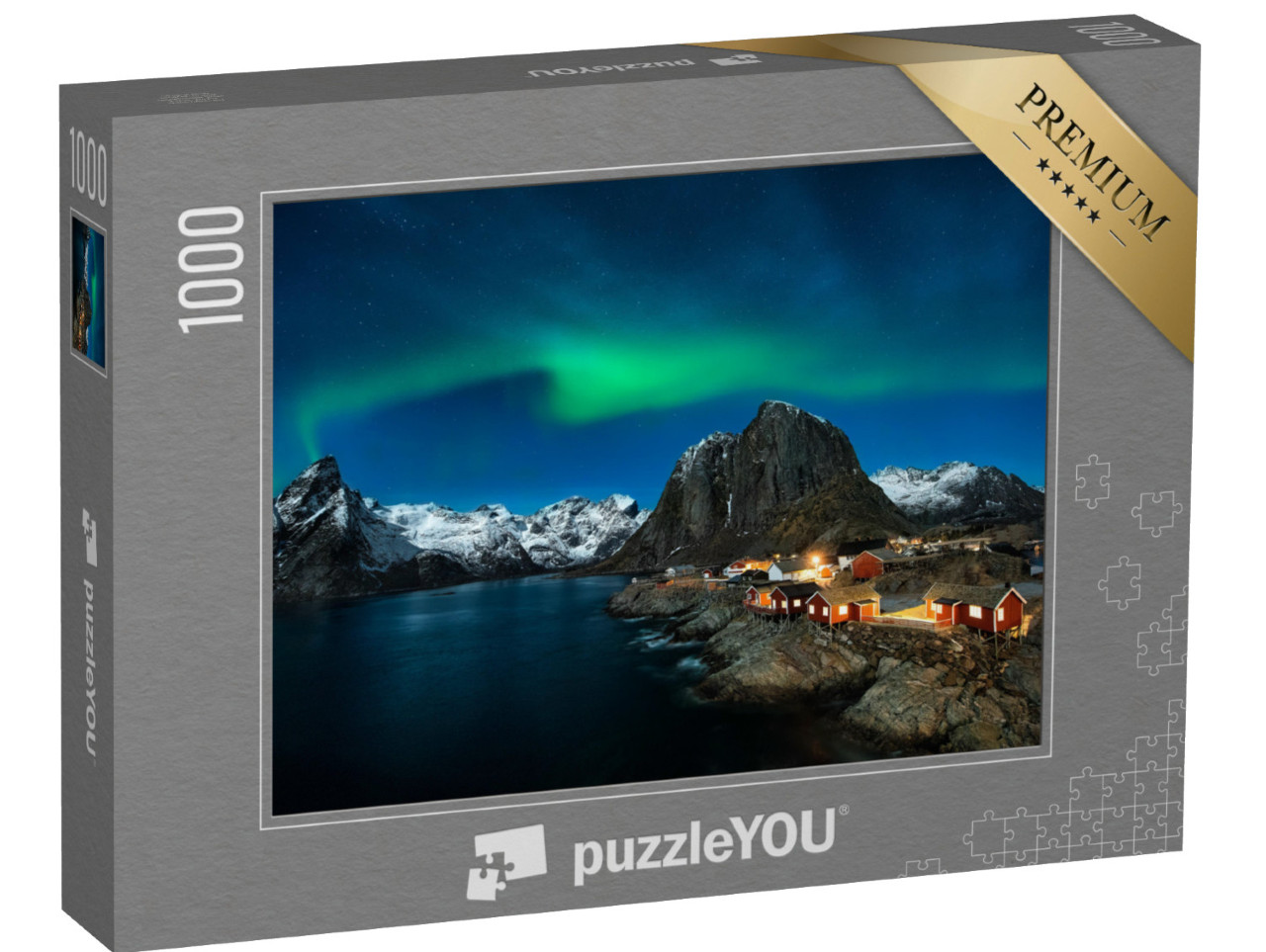 Puzzle 1000 pezzi „Capanne di pescatori norvegesi, isola di Hamnøy, Reine nelle isole Lofoten, Norvegia settentrionale“