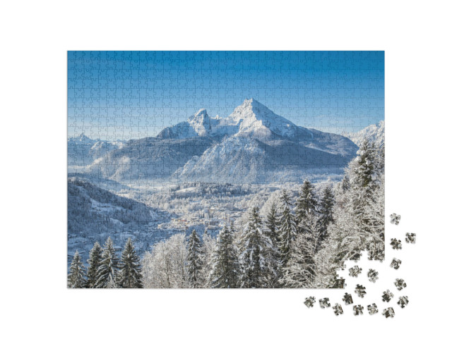 Puzzle 1000 pezzi „Alpi bavaresi con Berchtesgaden e il massiccio del Watzmann“